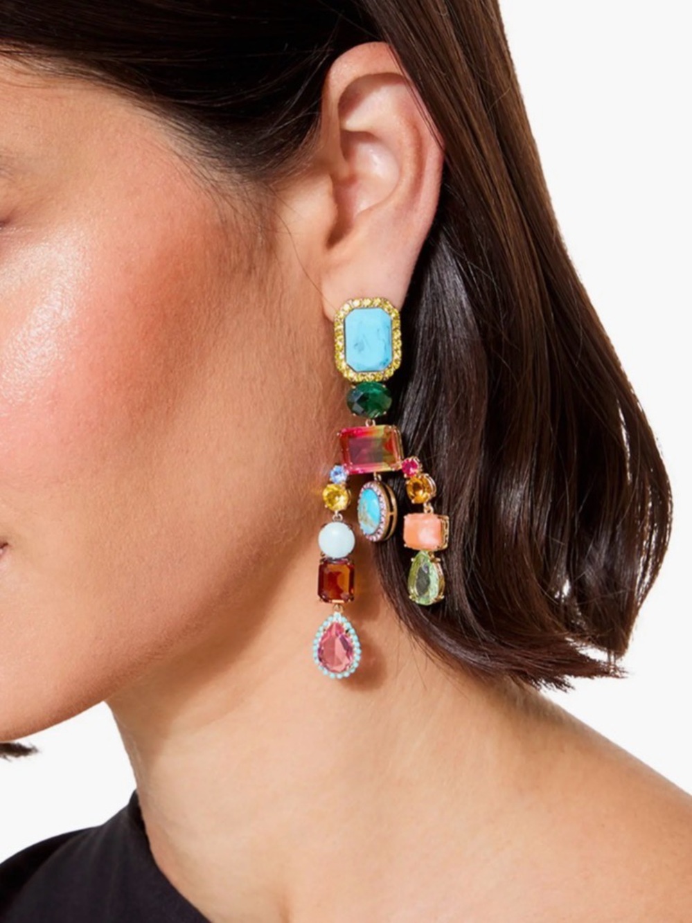 NWOT KURT GEIGER LONDON GOLD TOME MIXED CHANDELIER DROP EARRINGS CRYSTAL  3-1/4” - Picture 3 of 4